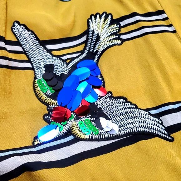 Zara Sequin Birds Striped Kimono/Blouse Wrap Top - Picture 3 of 6